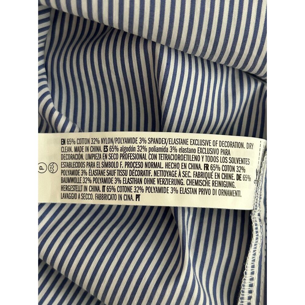 NWT English Factory Blue White Pinstripe Long Sleeve Button Up Shirt Fringe -XS - Picture 6 of 10